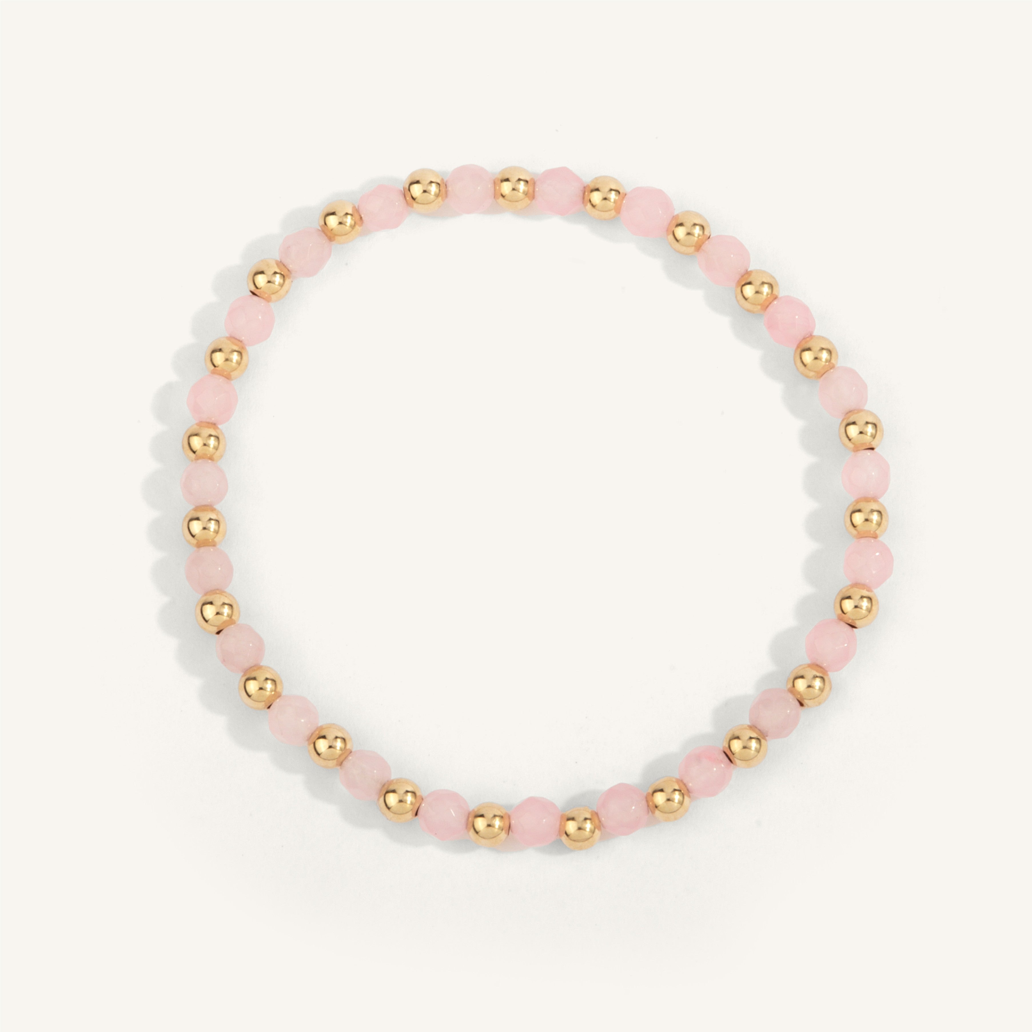 4mm Faceted Rose Quartz with Alternating Gold Filled Beads Bracelet 7''