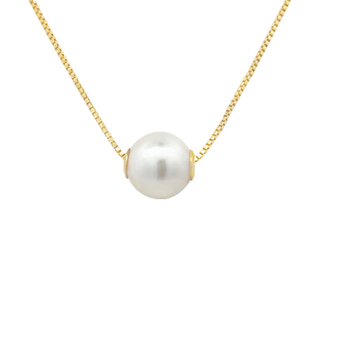 14K Yellow Gold Akoya Cultured Pearl Split Box Chain Necklace