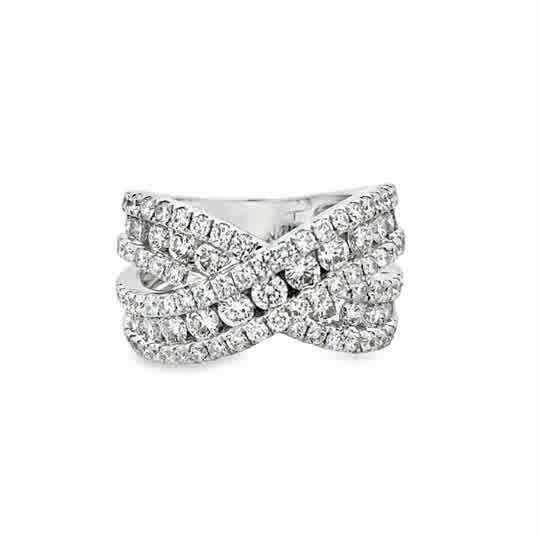 18 Karat White Gold Crossover Fashion Ring with 2.24ctw Round Brilliant Cut Diamonds