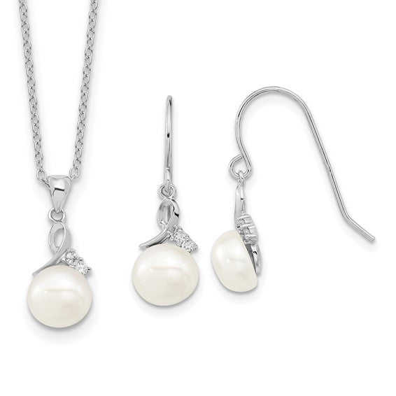 Pearl Earring and Pendant Set | White Sterling