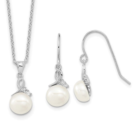 Pearl Earring and Pendant Set | White Sterling