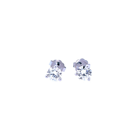 Lady's White 14 Karat Three Prong Martini Earrings With 2=0.75Tw Round