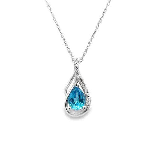Lady's White 14 Karat Teardrop Necklace Length 18 one 0.82ct Pear Blue
