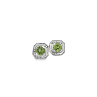 Lady's White 10 Karat Cushion Halo Studs Earrings 2 0.50tw Round Perid