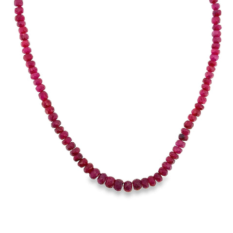 Faceted Ruby Beaded Necklace, 3.5mm to 5.5mm with Gold Plated Pearl Clasp