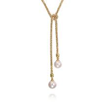 Wrap Around Tie Pearl Necklace | 14k Yellow