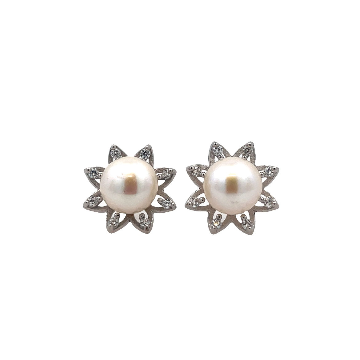 Flower Stud Earrings | White Sterling