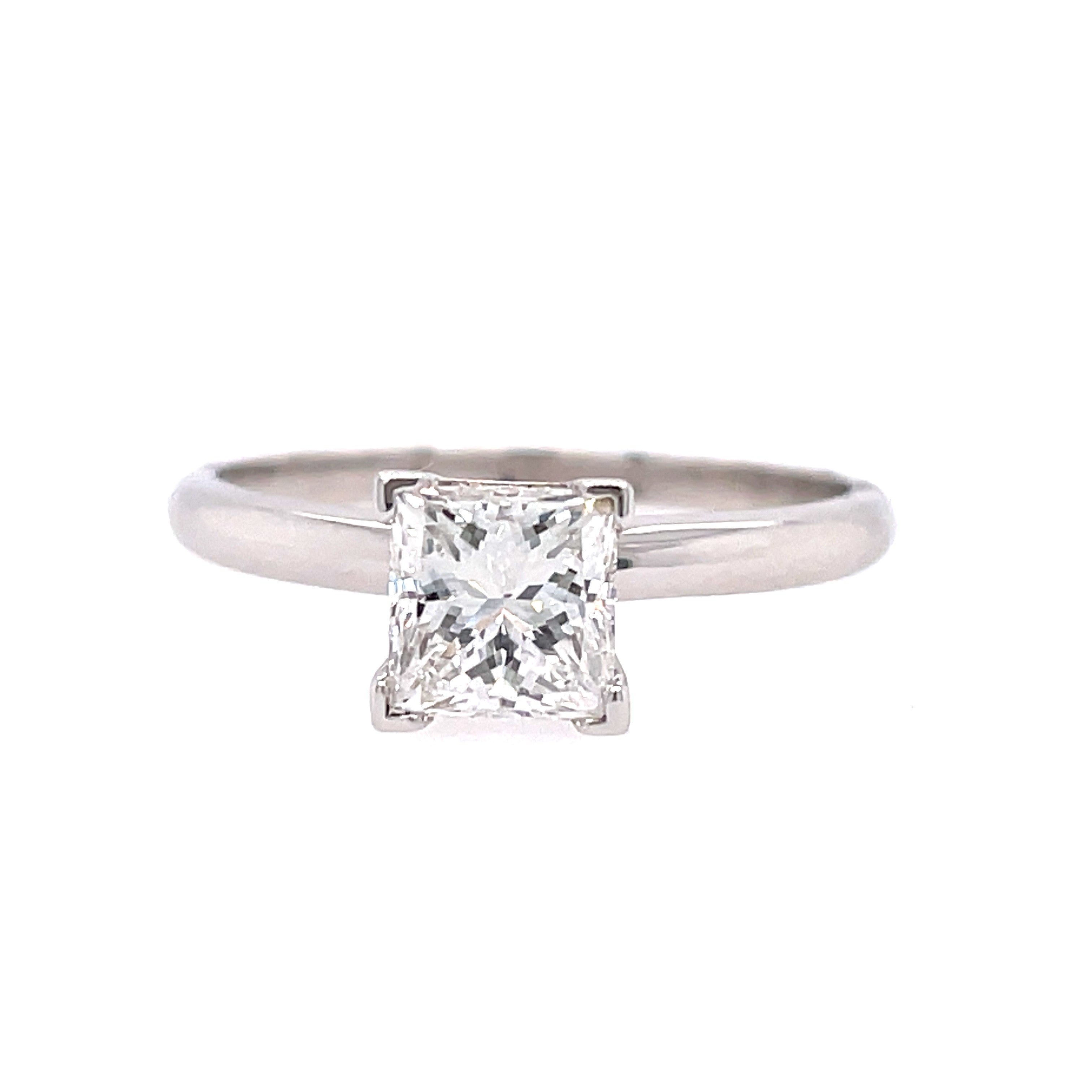 Lady's White 14 Karat Solitaire Engagement Ring With One 1.01Ct Princess E Si3 Diamond