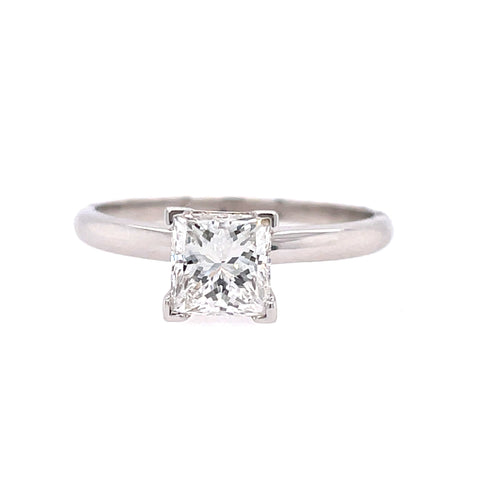 Lady's White 14 Karat Solitaire Engagement Ring With One 1.01Ct Princess E Si3 Diamond