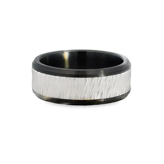 Gent's White/Black 14Kt/Black Zirconium 8Mm Textured Center Wedding Ba