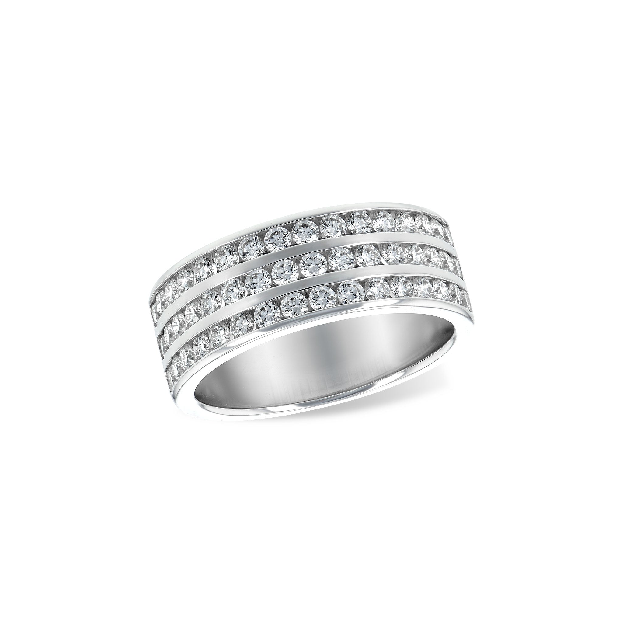 14 Karat White Gold, Triple Row Channel Set Anniversary Ring with 1.00ctw Round Brilliant Cut Diamonds