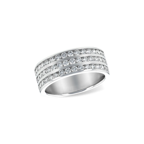 14 Karat White Gold, Triple Row Channel Set Anniversary Ring with 1.00ctw Round Brilliant Cut Diamonds