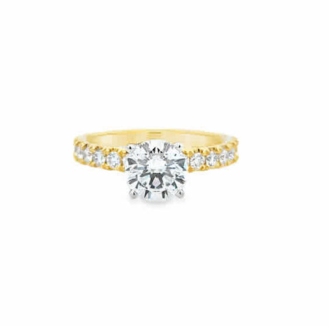 14 Karat Yellow Gold Engagement Ring with 7.5mm Round Cubic Zirconium, and  .50ctw Round Brilliant Cut Diamonds