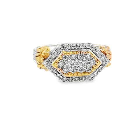 Lady's Yellow/White 14K/Ss Horizontal Fashion Ring Size 6.75 With 0.36Tw Round G/H Si1 Diamonds
