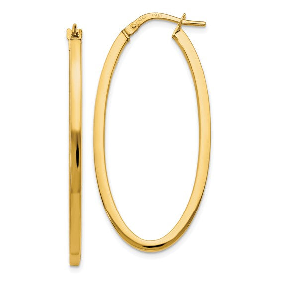 Lady's Yellow 10 Karat Elongated Oval Hoop Earrings