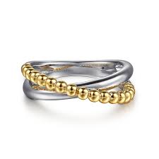 Tt Ss/14Kt Bujukan Collection, Beaded Crossover Ring Size 7
