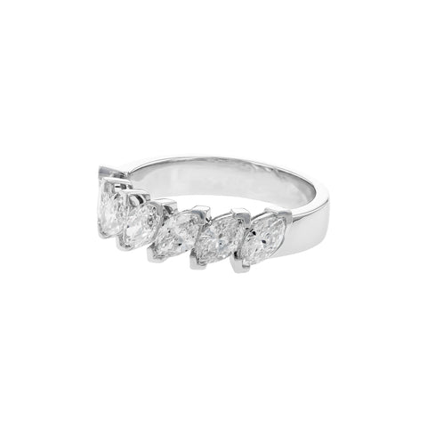 14 Karat White Gold Prong Set Anniversary Ring with 1.65ctw Marquise Cut Diamonds