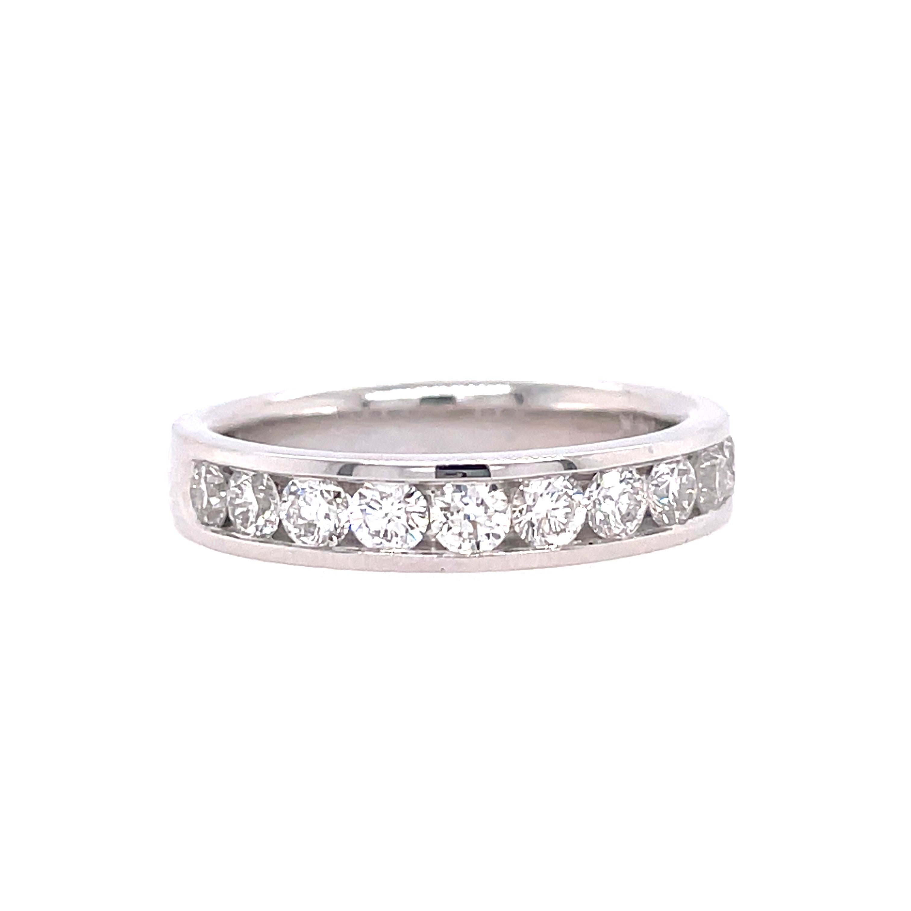 Lady's White 14 Karat Channel Set Anniversary Ring Size 6 With 11=0.80Tw Round G/H Si1 Diamonds