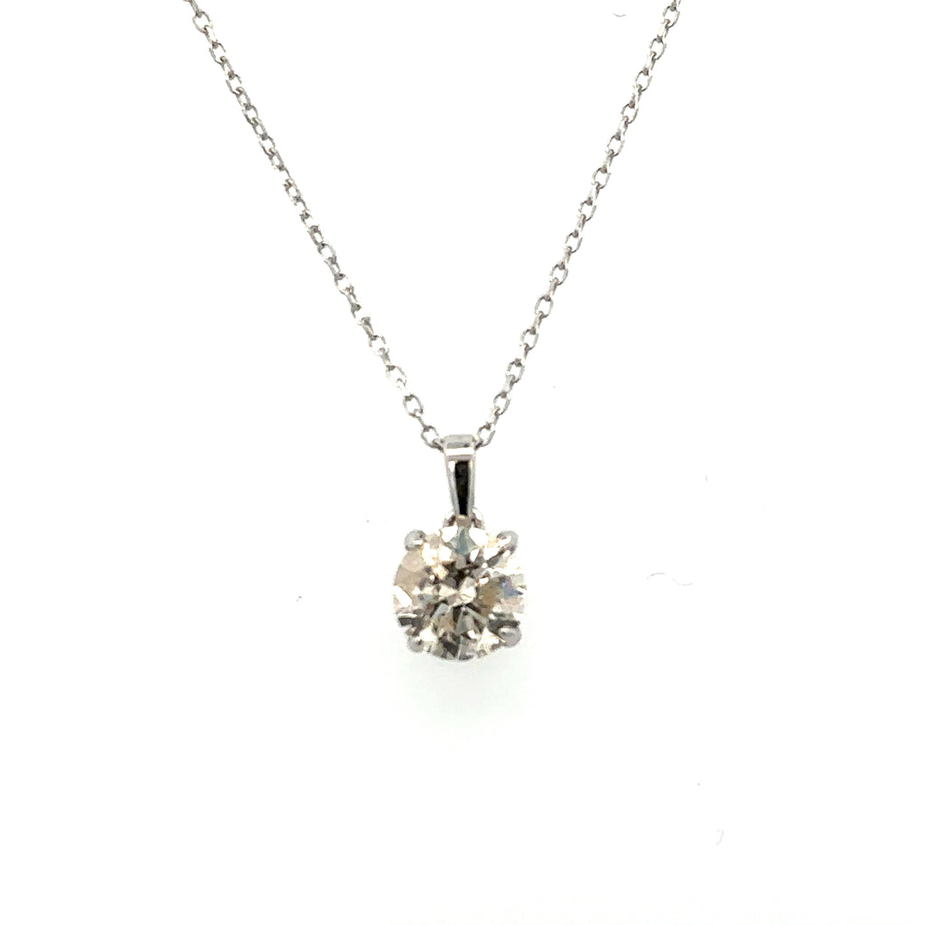 Lady's White 14 Karat Four Prong Solitaire Necklace With One 1.00Ct Ro