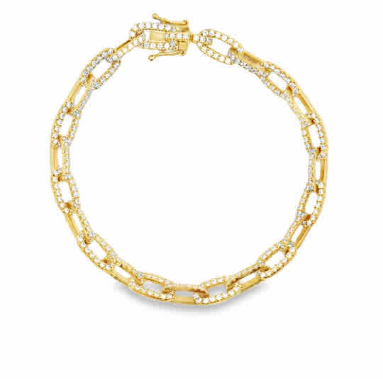 18 Karat Yellow Gold,  Link Fashion Bracelet, 3.07ctw Round Brilliant Cut Diamonds