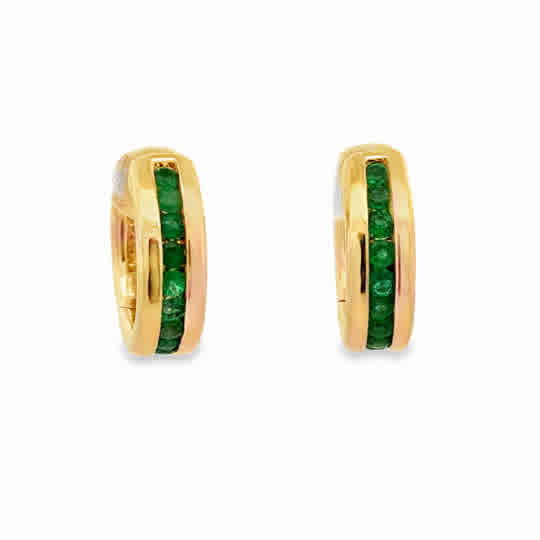 Silent Opus Core Hoops with Round Emeralds, 14ky