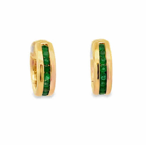 Silent Opus Core Hoops with Round Emeralds, 14ky