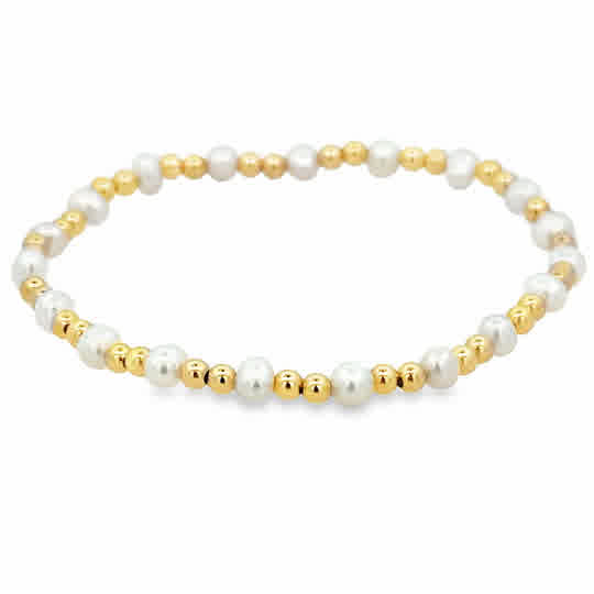3mm Gold Filled Beads with 4mm Pearls 7''