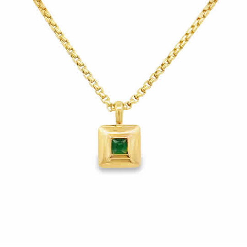 Silent Opus Square Pendant with Princess Cut Emerald 14ky