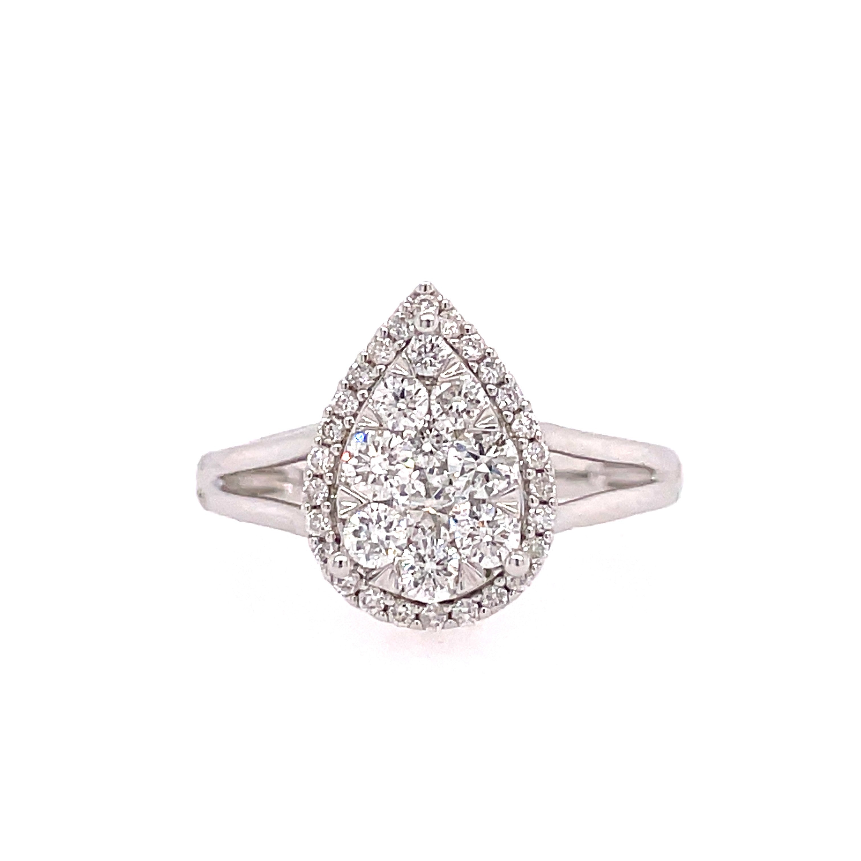 Lady's White 14 Karat Pear Cluster Fashion Ring Size 6.5 With 36=0.70Tw Round G/H Si2 Diamonds