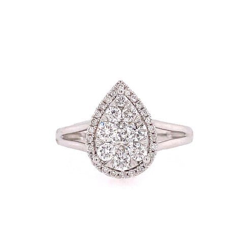 Lady's White 14 Karat Pear Cluster Fashion Ring Size 6.5 With 36=0.70Tw Round G/H Si2 Diamonds