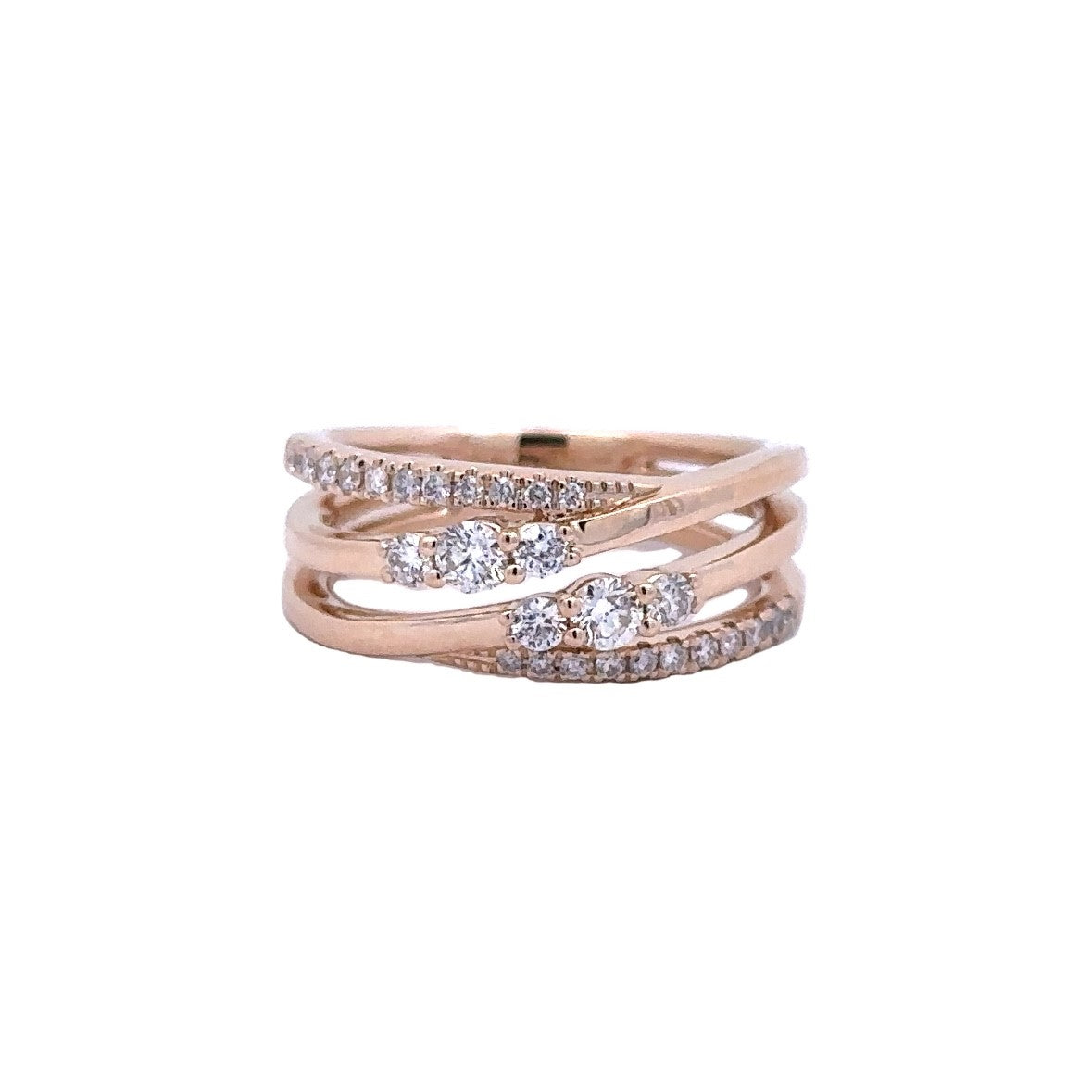Lady's Yellow 14 Karat Multi Row Crossover Fashion Ring Size 6.5 With 0.53Tw Round G/H Si1 Diamonds