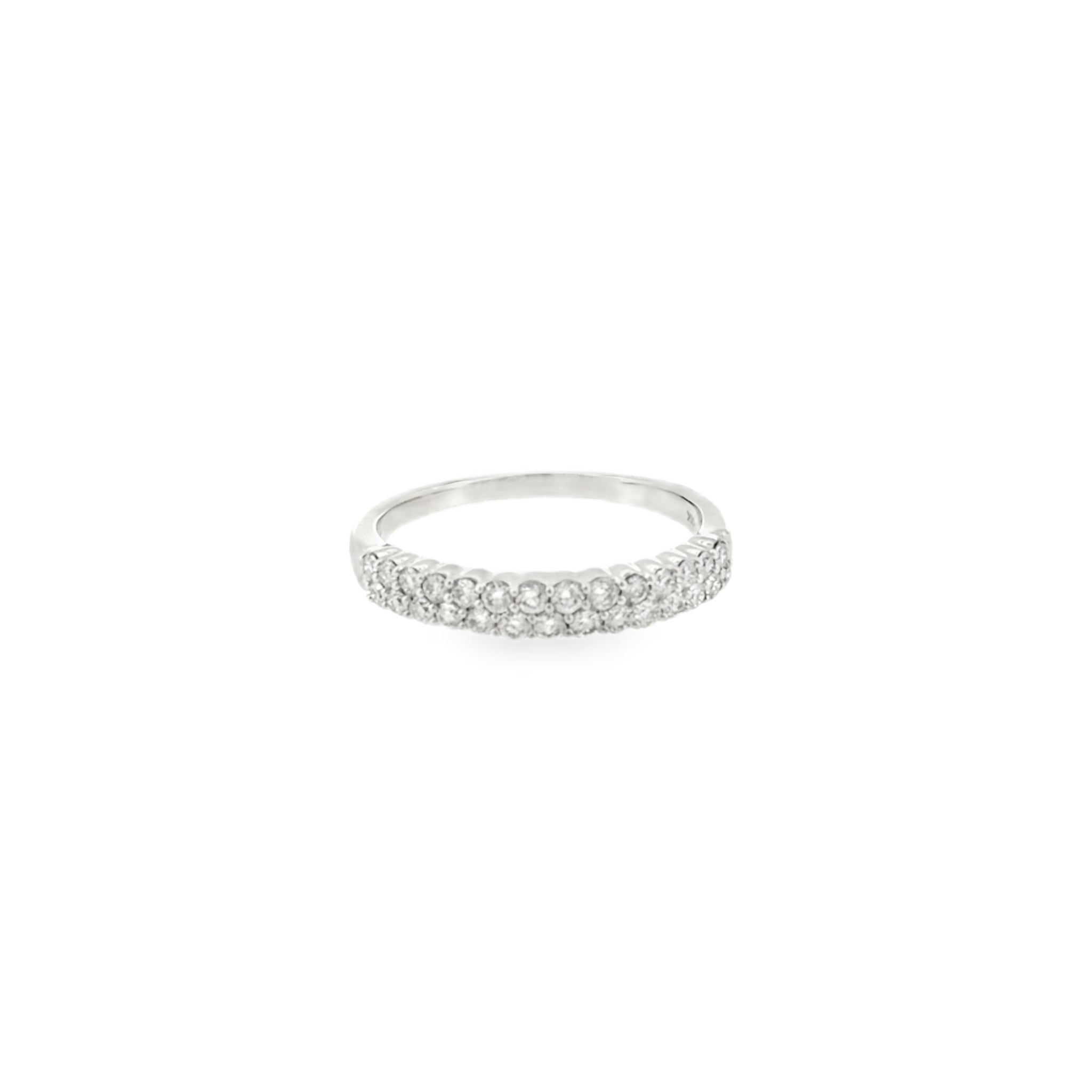 14 Karat White Gold Double Row Anniversary Ring with Round Brilliant Cut Diamonds .47ctw