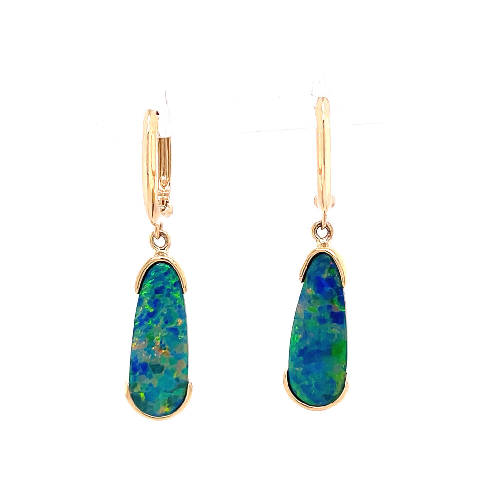 Opal Half Bezel Dangle Earrings | 14k Yellow