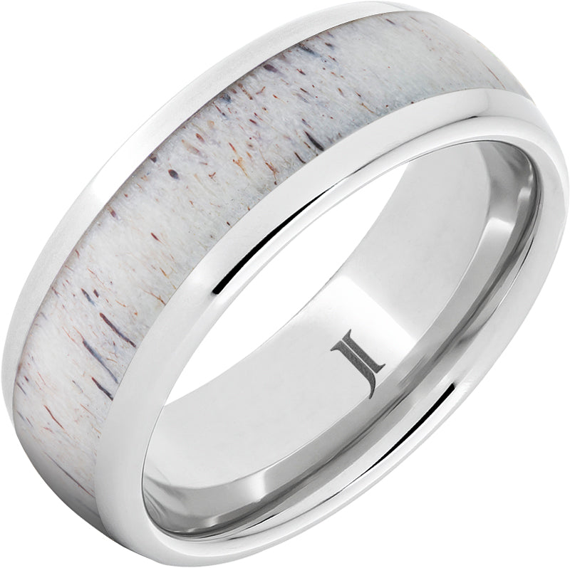 White Serenium 8Mm Dome With 4Mm Antler Inlay Wedding Band Size 10