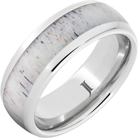 White Serenium 8Mm Dome With 4Mm Antler Inlay Wedding Band Size 10