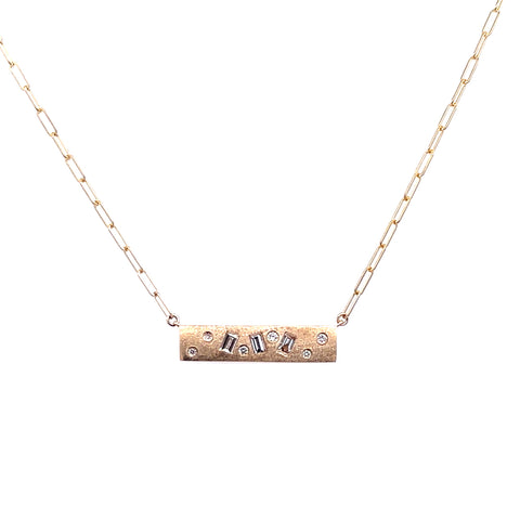 Flush Set Bar Pendant Necklace | 14k Yellow