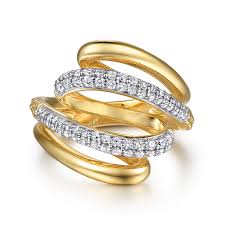 Lady's White/Yellow 14 Karat Swirl Fashion Ring Size 6.5 = 0.51tw Roun