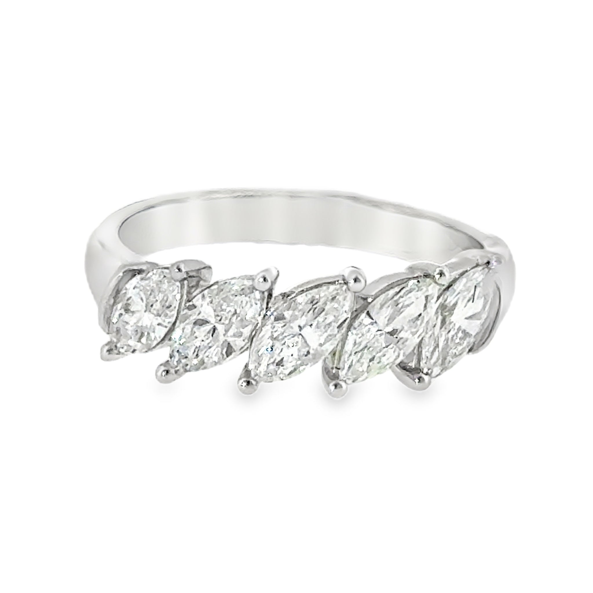 14 Karat White Gold 1ctw Marquise Lab Created Diamonds Anniversary Ring