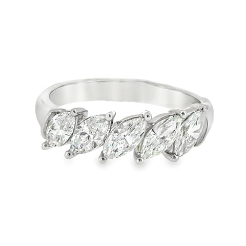 14 Karat White Gold 1ctw Marquise Lab Created Diamonds Anniversary Ring