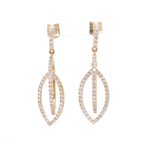 Lady's Yellow Polished 14 Karat Marquise Dangle Earrings With 1.17Tw Round G/H Si1 Diamonds Weight: 3.7