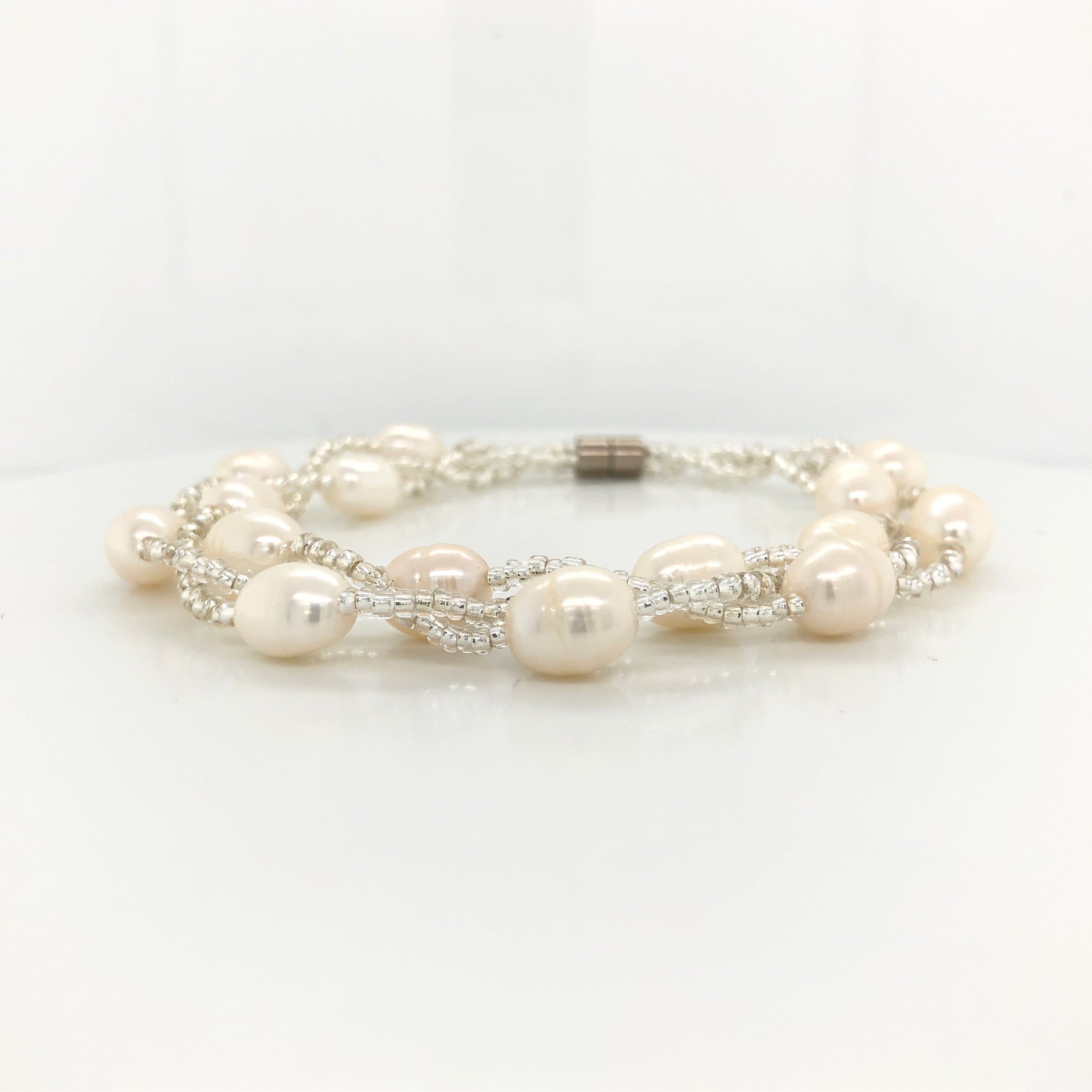 Twist White Freshwater Pearl Bracelet | 925 Sterling Silver
