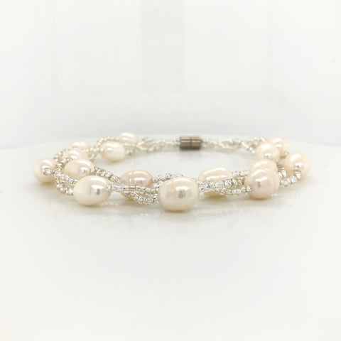Twist White Freshwater Pearl Bracelet | 925 Sterling Silver