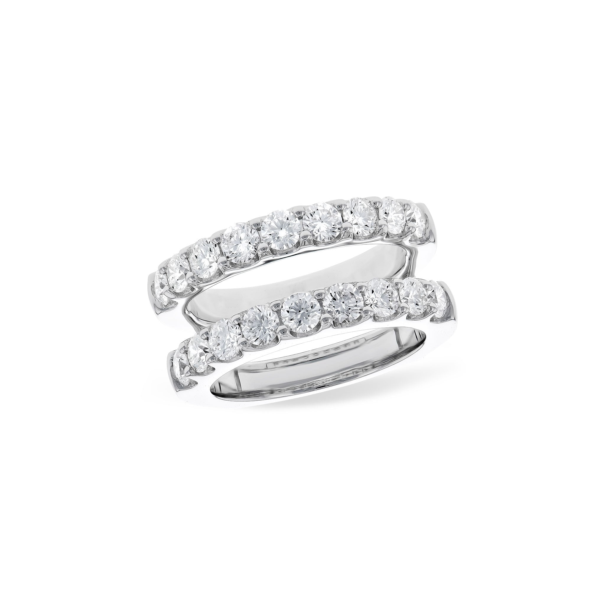 14 Karat White Gold Double Row Guard with Prong Set 2.00ctw Round Brilliant Cut Diamonds