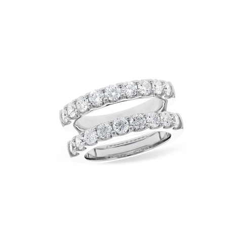 14 Karat White Gold Double Row Guard with Prong Set 2.00ctw Round Brilliant Cut Diamonds