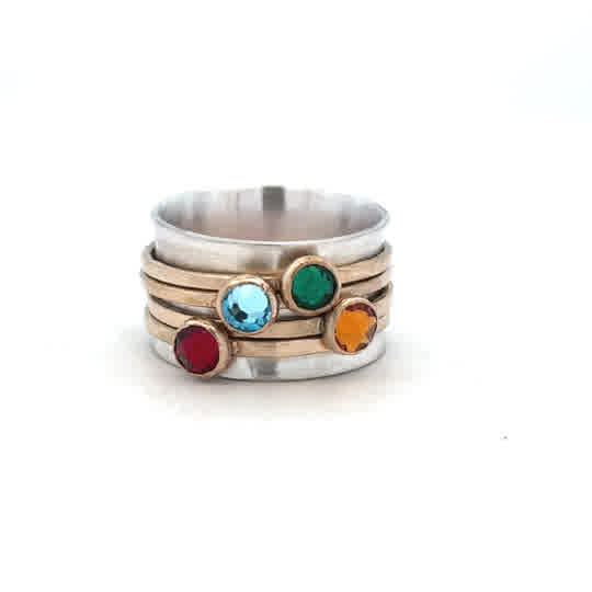 Lady's Tt Ss/14K Gold Filled Golden Birthstone Spinner With Four Bezel