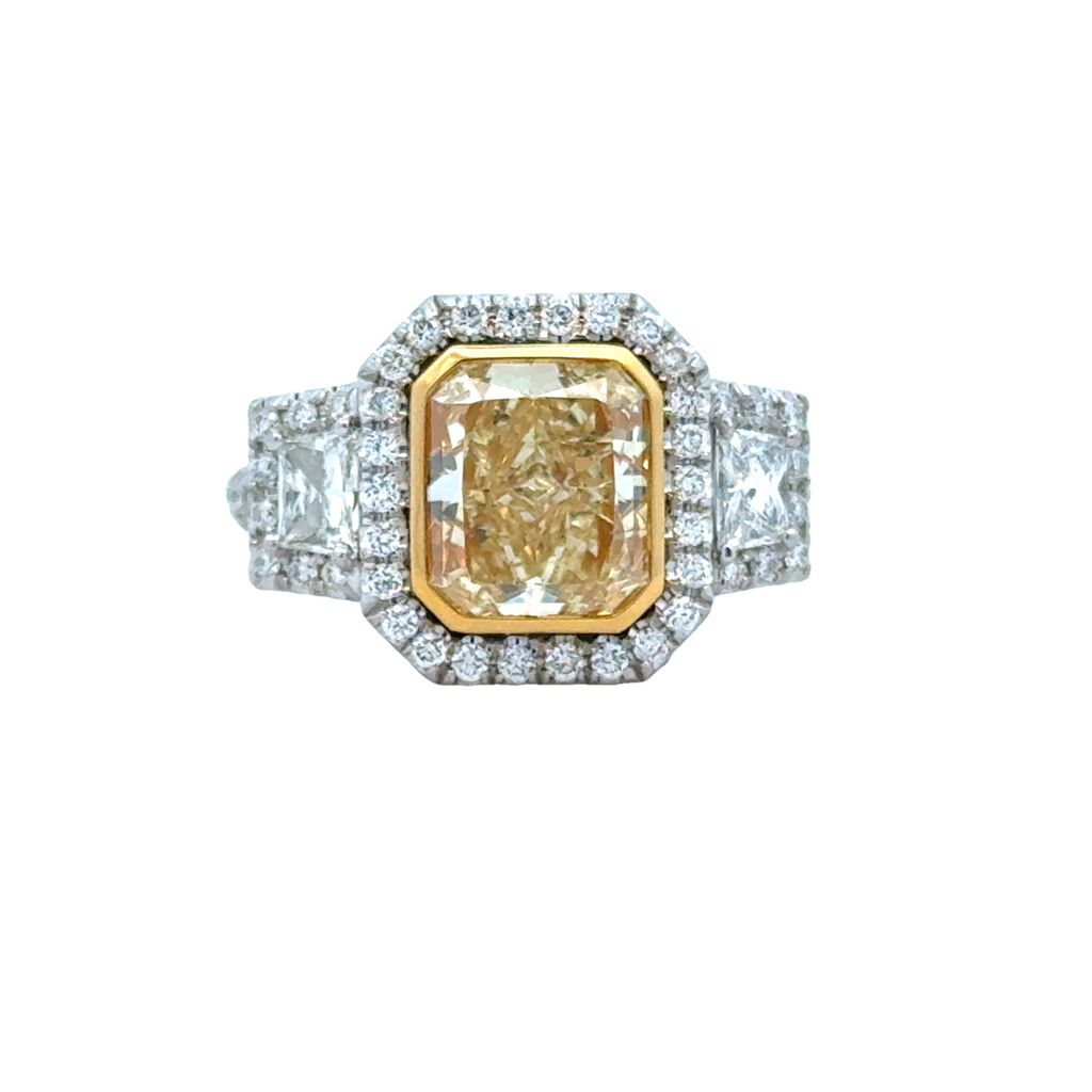 Halo W/Trapezoids Ring | 950 Plat/18k Yellow