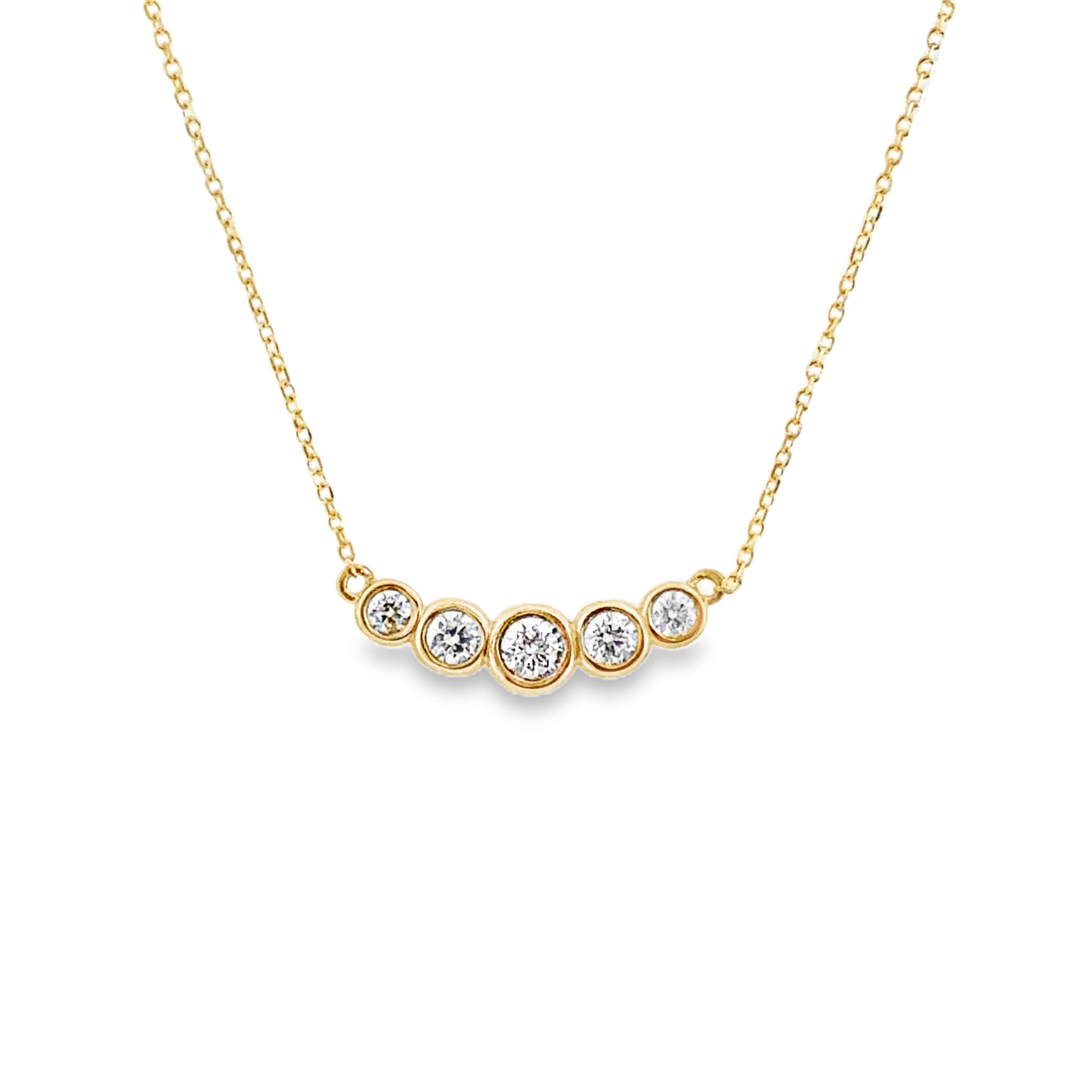 14 Karat Yellow Gold Stationary Bezel Set Diamond Necklace with 0.38ctw Round Brilliant Cut H/I Si2