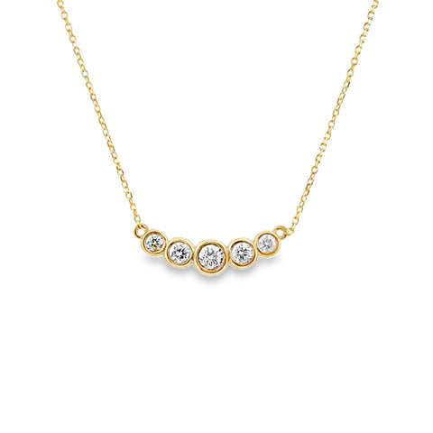 14 Karat Yellow Gold Stationary Bezel Set Diamond Necklace with 0.38ctw Round Brilliant Cut H/I Si2