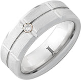 White Serenium Stone Beveled Grid With Inlay Wedding Band Size 10.5 With One 0.06Ct Round G/H Si1 Diamond