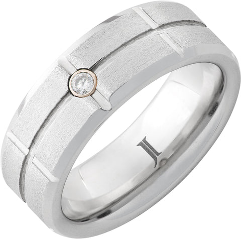 White Serenium Stone Beveled Grid With Inlay Wedding Band Size 10.5 With One 0.06Ct Round G/H Si1 Diamond
